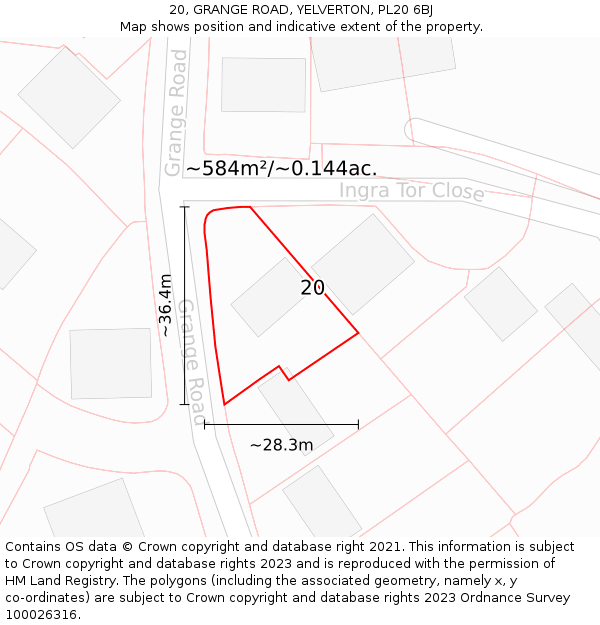 20, GRANGE ROAD, YELVERTON, PL20 6BJ: Plot and title map