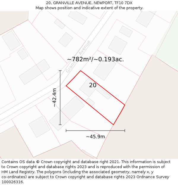 20, GRANVILLE AVENUE, NEWPORT, TF10 7DX: Plot and title map