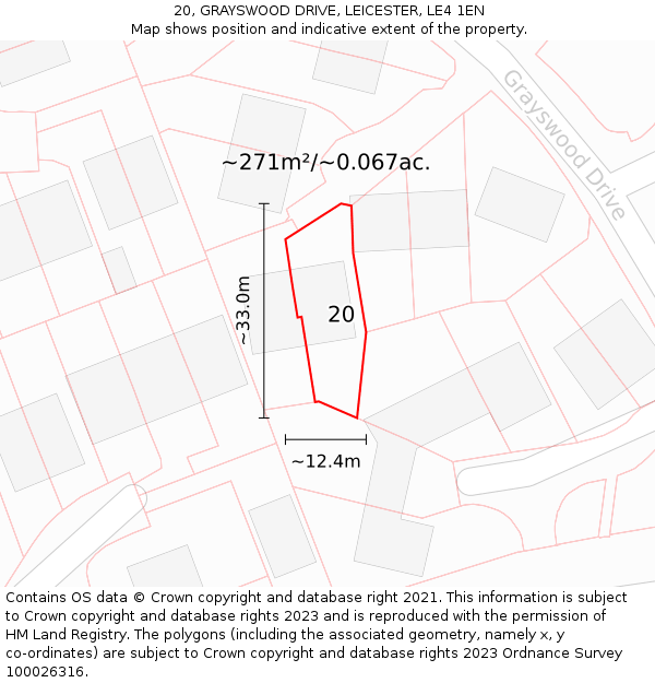 20, GRAYSWOOD DRIVE, LEICESTER, LE4 1EN: Plot and title map