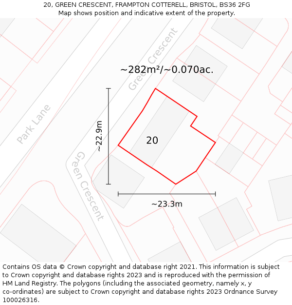 20, GREEN CRESCENT, FRAMPTON COTTERELL, BRISTOL, BS36 2FG: Plot and title map