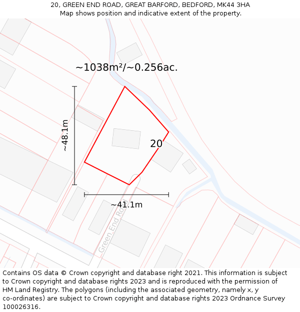 20, GREEN END ROAD, GREAT BARFORD, BEDFORD, MK44 3HA: Plot and title map