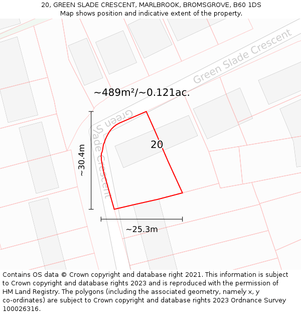 20, GREEN SLADE CRESCENT, MARLBROOK, BROMSGROVE, B60 1DS: Plot and title map