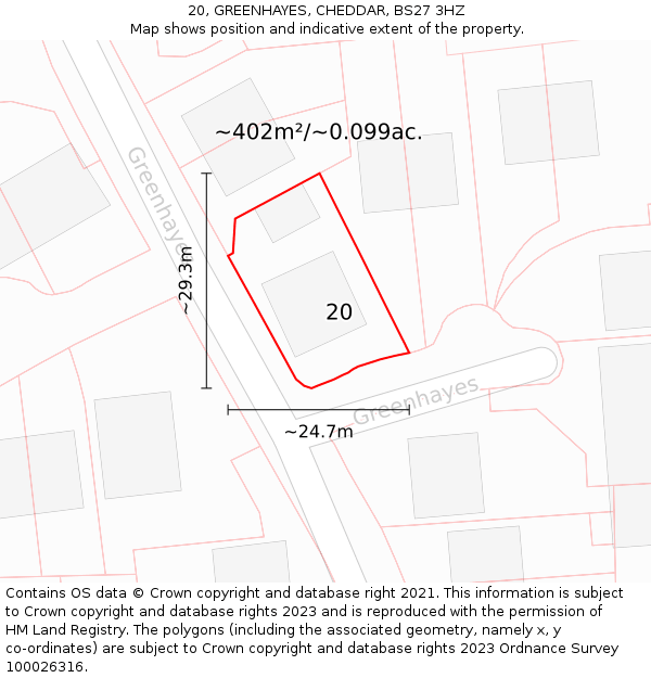 20, GREENHAYES, CHEDDAR, BS27 3HZ: Plot and title map