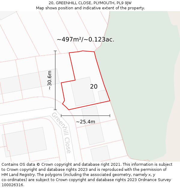 20, GREENHILL CLOSE, PLYMOUTH, PL9 9JW: Plot and title map