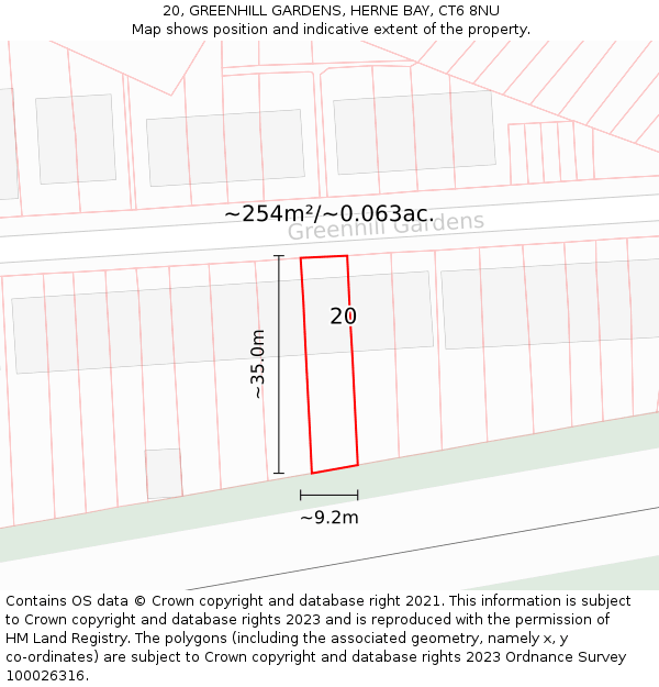 20, GREENHILL GARDENS, HERNE BAY, CT6 8NU: Plot and title map