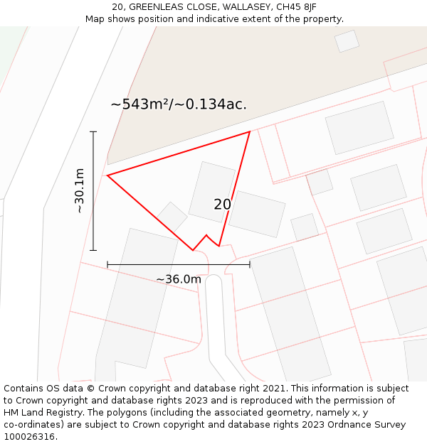 20, GREENLEAS CLOSE, WALLASEY, CH45 8JF: Plot and title map