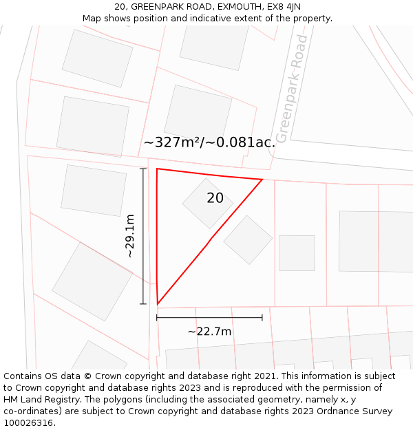 20, GREENPARK ROAD, EXMOUTH, EX8 4JN: Plot and title map