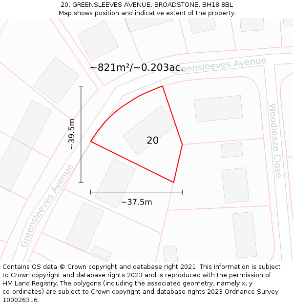20, GREENSLEEVES AVENUE, BROADSTONE, BH18 8BL: Plot and title map