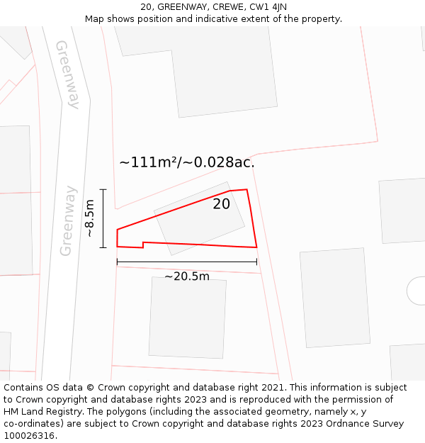 20, GREENWAY, CREWE, CW1 4JN: Plot and title map