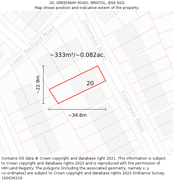 20, GREENWAY ROAD, BRISTOL, BS6 6SG: Plot and title map