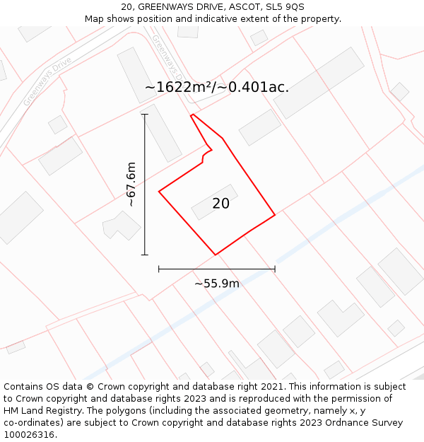 20, GREENWAYS DRIVE, ASCOT, SL5 9QS: Plot and title map