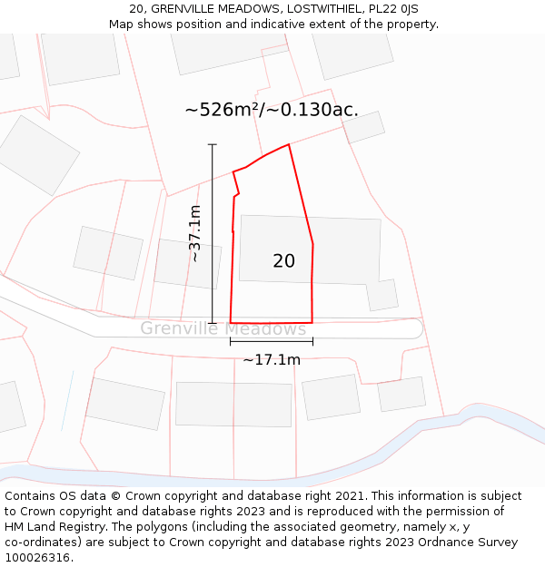 20, GRENVILLE MEADOWS, LOSTWITHIEL, PL22 0JS: Plot and title map