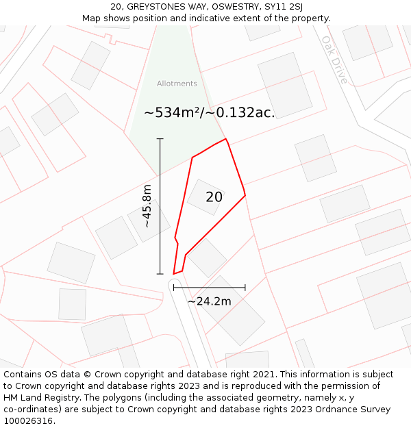 20, GREYSTONES WAY, OSWESTRY, SY11 2SJ: Plot and title map