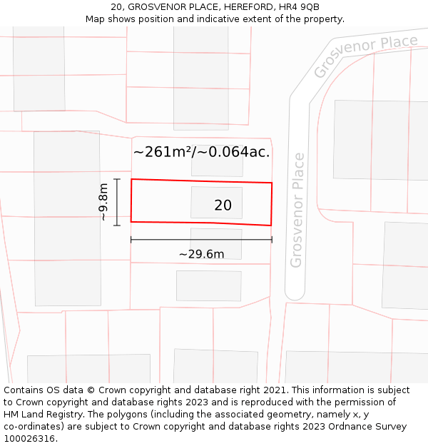 20, GROSVENOR PLACE, HEREFORD, HR4 9QB: Plot and title map