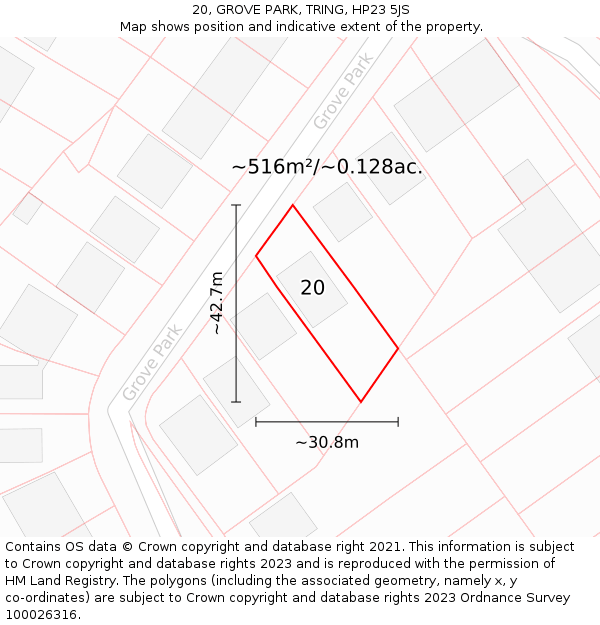 20, GROVE PARK, TRING, HP23 5JS: Plot and title map