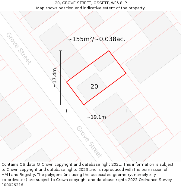 20, GROVE STREET, OSSETT, WF5 8LP: Plot and title map