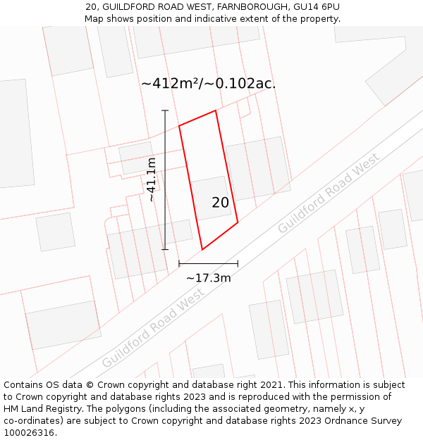 20, GUILDFORD ROAD WEST, FARNBOROUGH, GU14 6PU: Plot and title map