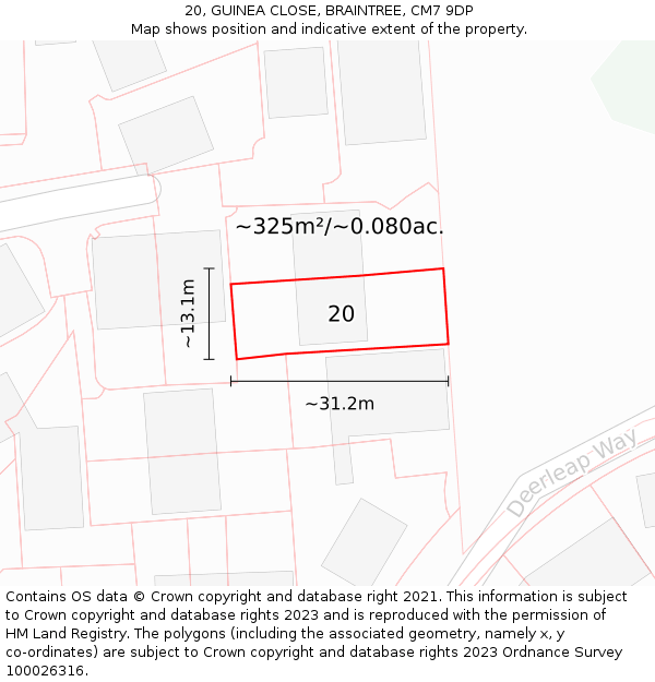 20, GUINEA CLOSE, BRAINTREE, CM7 9DP: Plot and title map