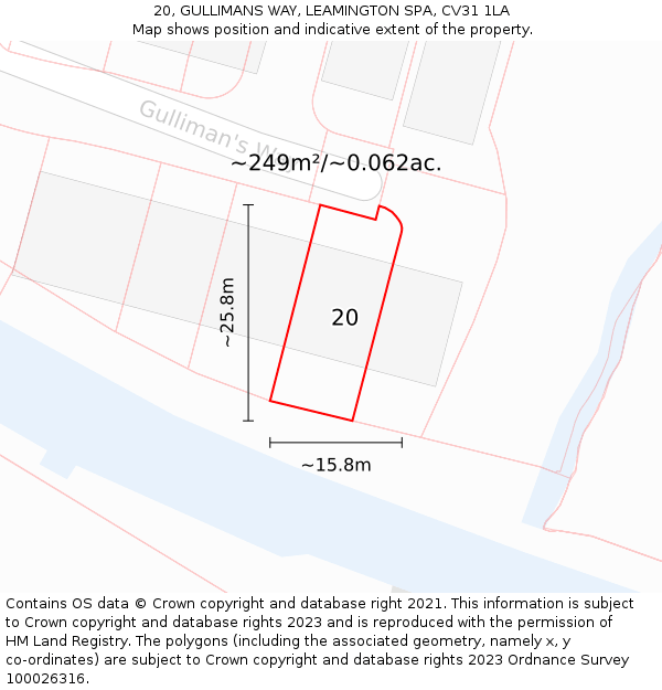 20, GULLIMANS WAY, LEAMINGTON SPA, CV31 1LA: Plot and title map