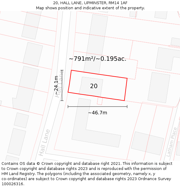 20, HALL LANE, UPMINSTER, RM14 1AF: Plot and title map