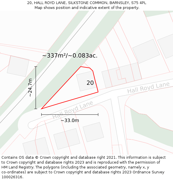 20, HALL ROYD LANE, SILKSTONE COMMON, BARNSLEY, S75 4PL: Plot and title map