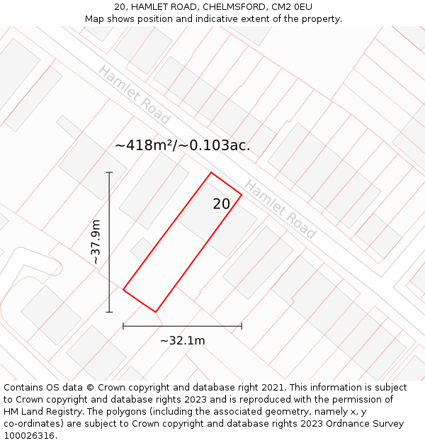 20, HAMLET ROAD, CHELMSFORD, CM2 0EU: Plot and title map