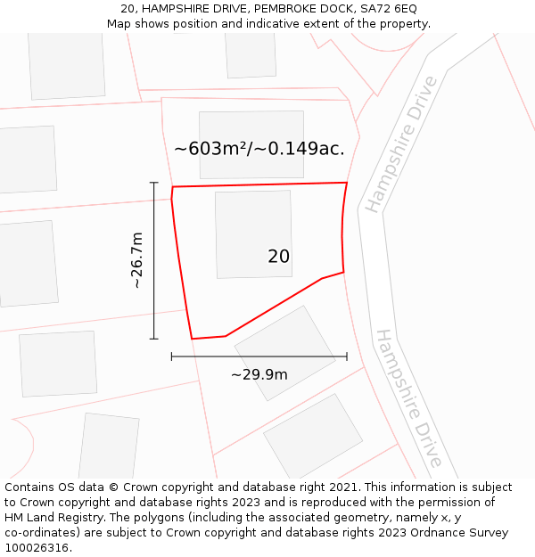 20, HAMPSHIRE DRIVE, PEMBROKE DOCK, SA72 6EQ: Plot and title map