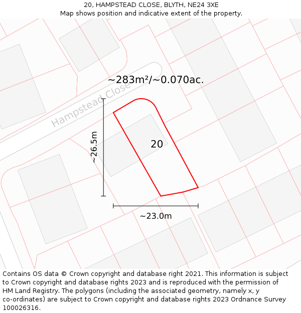 20, HAMPSTEAD CLOSE, BLYTH, NE24 3XE: Plot and title map