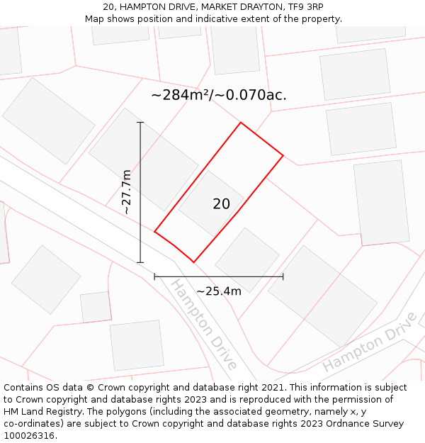 20, HAMPTON DRIVE, MARKET DRAYTON, TF9 3RP: Plot and title map