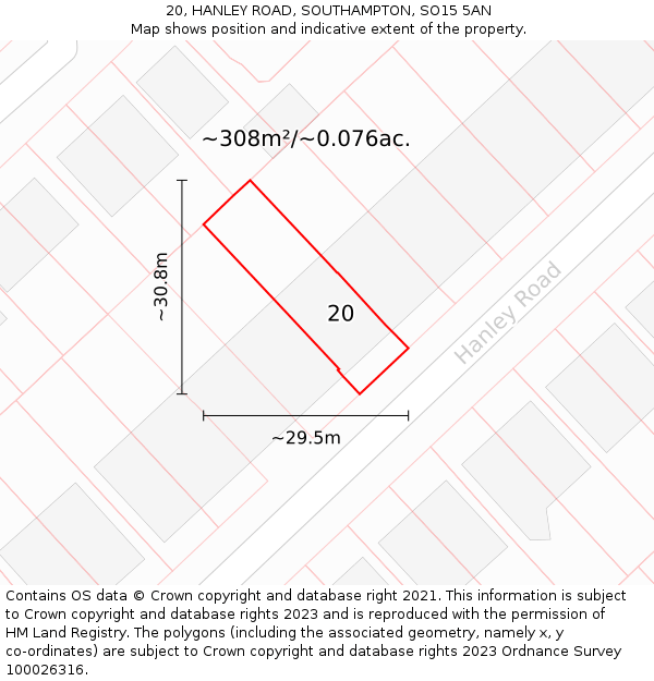 20, HANLEY ROAD, SOUTHAMPTON, SO15 5AN: Plot and title map