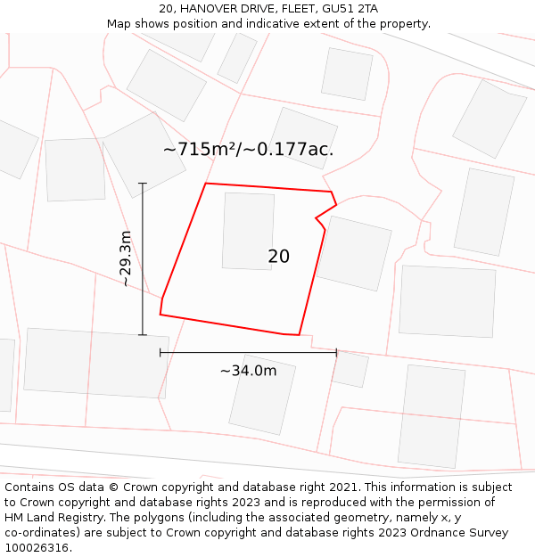 20, HANOVER DRIVE, FLEET, GU51 2TA: Plot and title map