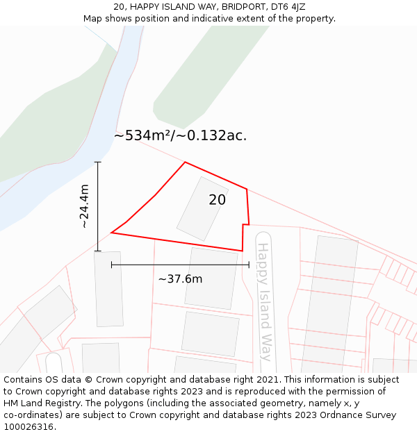 20, HAPPY ISLAND WAY, BRIDPORT, DT6 4JZ: Plot and title map