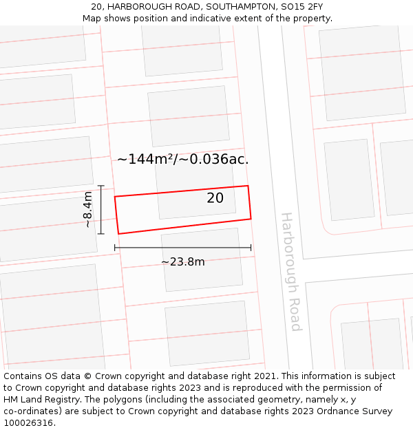 20, HARBOROUGH ROAD, SOUTHAMPTON, SO15 2FY: Plot and title map