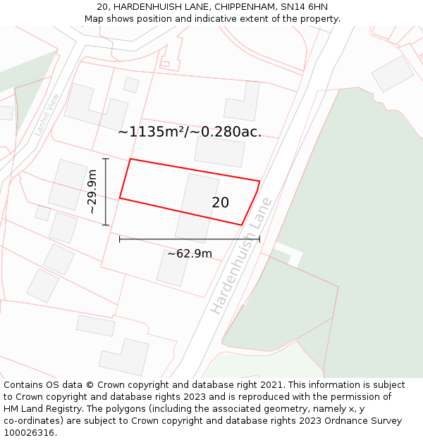 20, HARDENHUISH LANE, CHIPPENHAM, SN14 6HN: Plot and title map