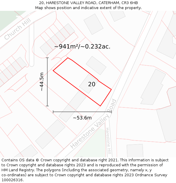 20, HARESTONE VALLEY ROAD, CATERHAM, CR3 6HB: Plot and title map