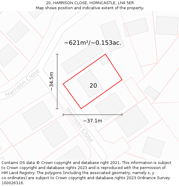 20, HARRISON CLOSE, HORNCASTLE, LN9 5ER: Plot and title map