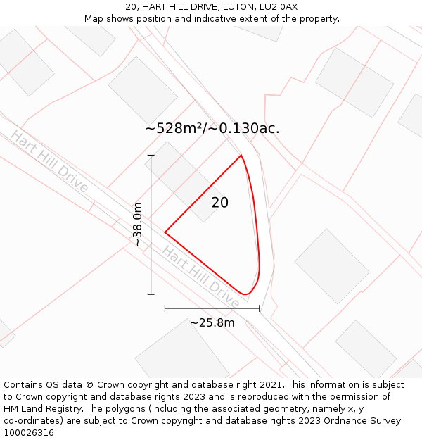 20, HART HILL DRIVE, LUTON, LU2 0AX: Plot and title map