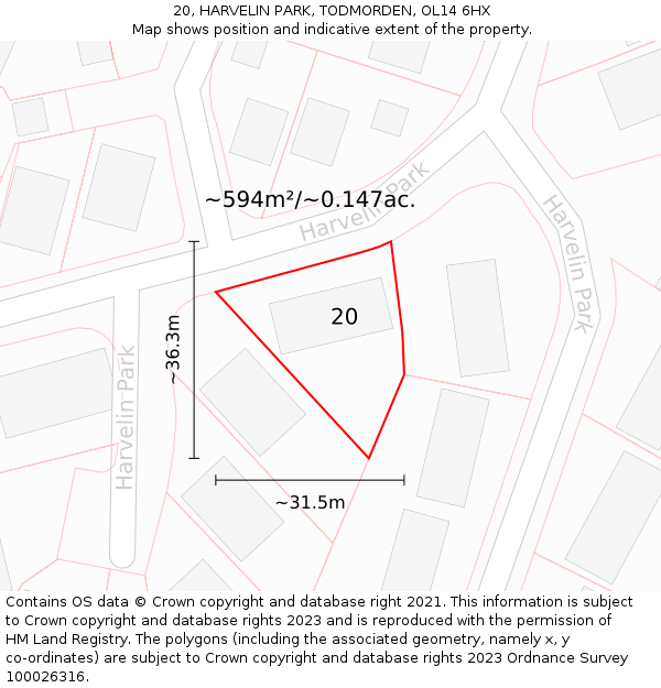 20, HARVELIN PARK, TODMORDEN, OL14 6HX: Plot and title map