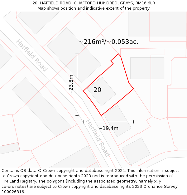 20, HATFIELD ROAD, CHAFFORD HUNDRED, GRAYS, RM16 6LR: Plot and title map