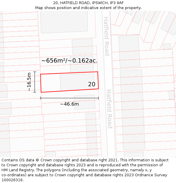 20, HATFIELD ROAD, IPSWICH, IP3 9AF: Plot and title map