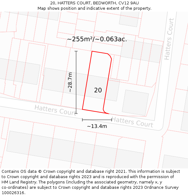 20, HATTERS COURT, BEDWORTH, CV12 9AU: Plot and title map