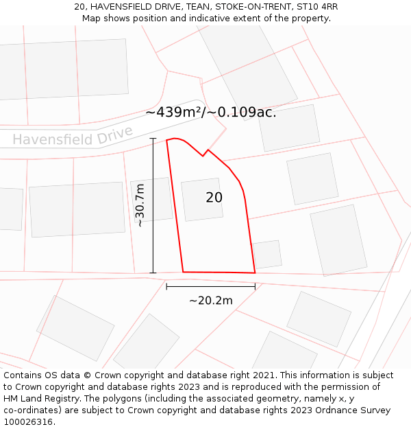 20, HAVENSFIELD DRIVE, TEAN, STOKE-ON-TRENT, ST10 4RR: Plot and title map