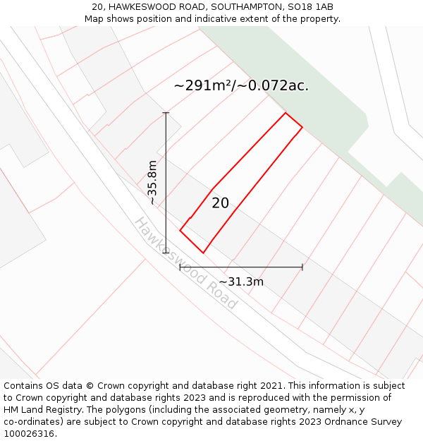 20, HAWKESWOOD ROAD, SOUTHAMPTON, SO18 1AB: Plot and title map