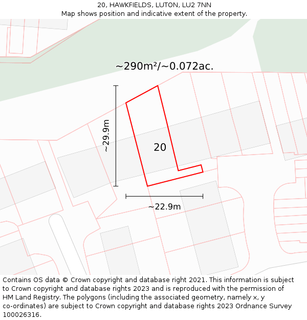 20, HAWKFIELDS, LUTON, LU2 7NN: Plot and title map