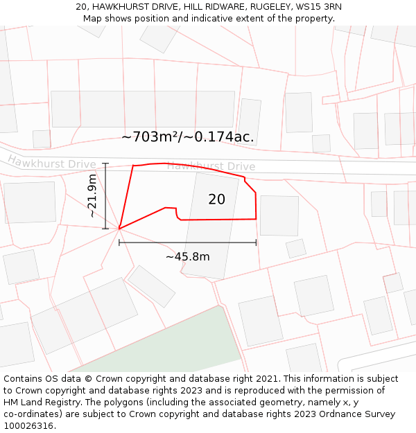 20, HAWKHURST DRIVE, HILL RIDWARE, RUGELEY, WS15 3RN: Plot and title map