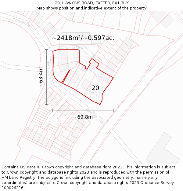 20, HAWKINS ROAD, EXETER, EX1 3UX: Plot and title map