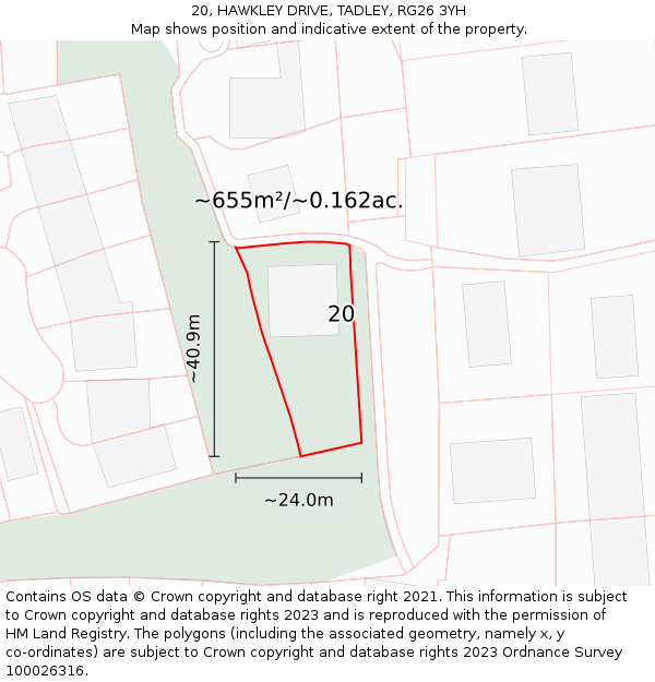 20, HAWKLEY DRIVE, TADLEY, RG26 3YH: Plot and title map