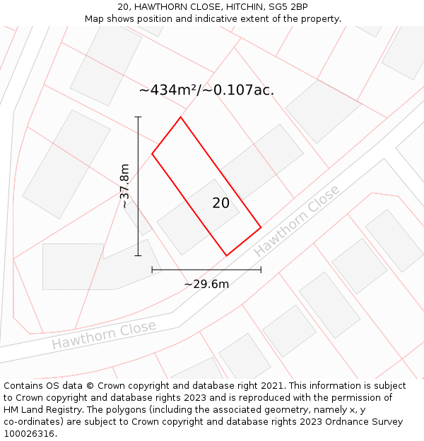 20, HAWTHORN CLOSE, HITCHIN, SG5 2BP: Plot and title map