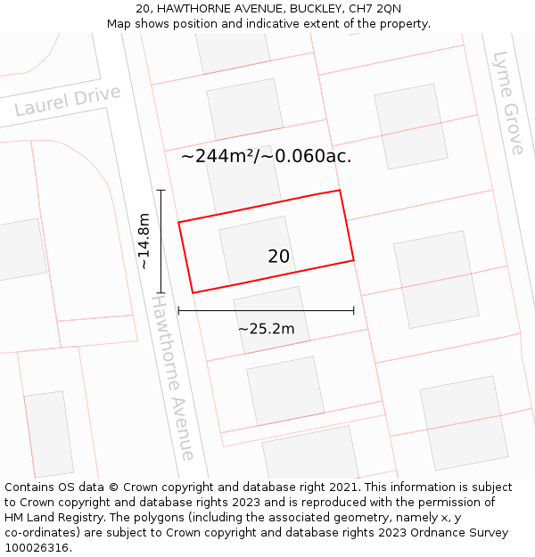 20, HAWTHORNE AVENUE, BUCKLEY, CH7 2QN: Plot and title map