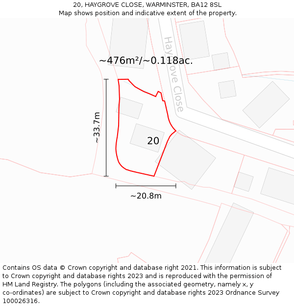 20, HAYGROVE CLOSE, WARMINSTER, BA12 8SL: Plot and title map